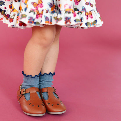 Denim & Navy Lettuce Trim Midi Socks | Little Stocking Co.
