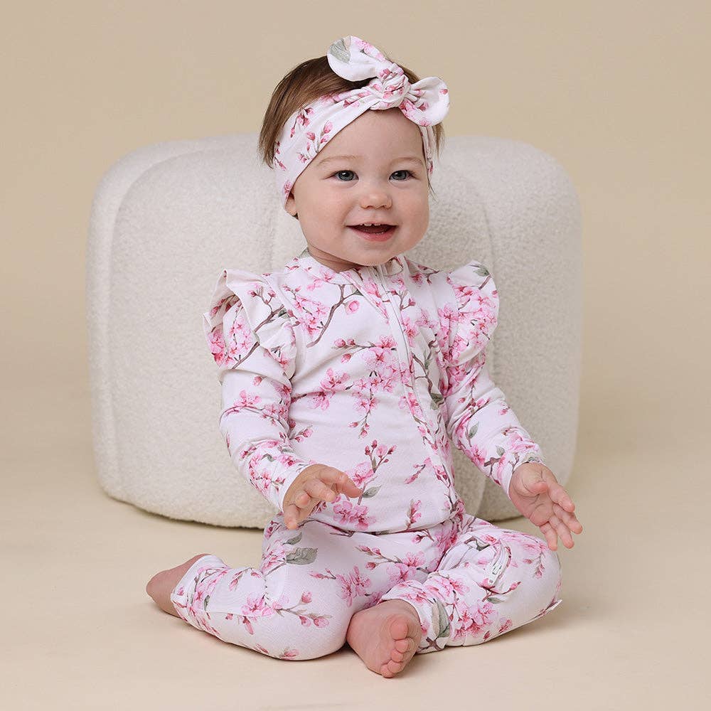 Cherry Blossom Organic Convertible Ruffle Romper | Snuggle Hunny