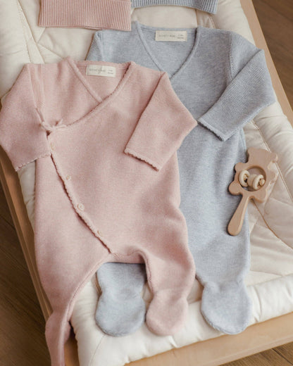 Wrap Knit Footie - Heathered Rose | Quincy Mae