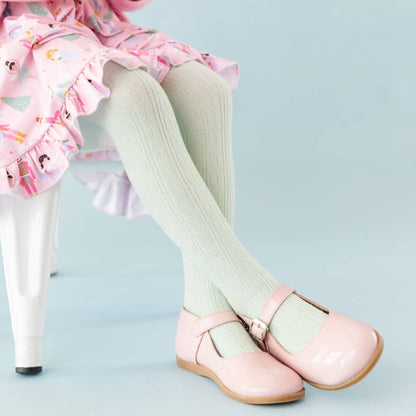 Mint Cable Knit Tights | Little Stocking Co.