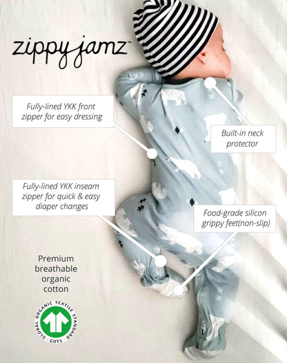 Footed 2 Zip Romper (Various Prints) | Zippy Jamz