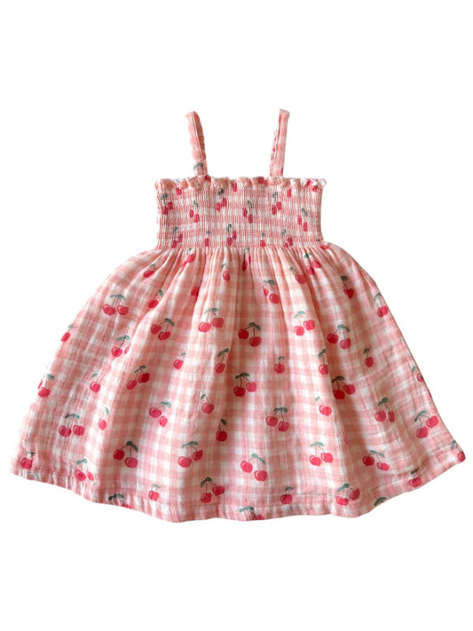 Gingham Cherries Smocked Dress | Siix Collection