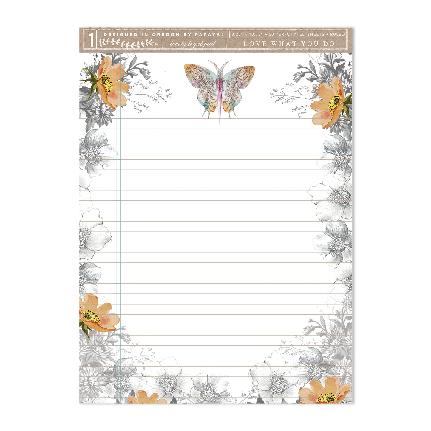 Paisley Butterfly Legal Pad | Papaya