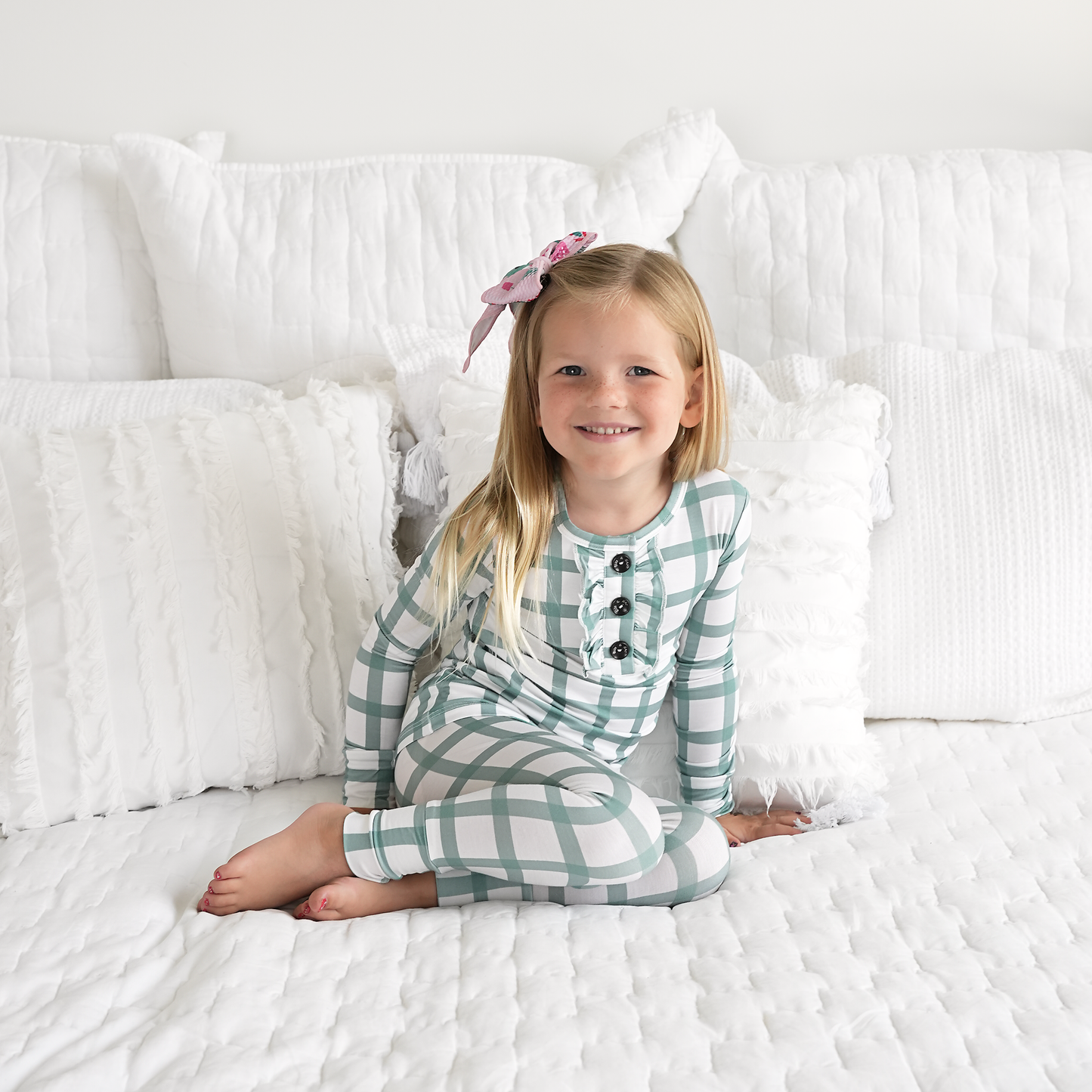 Joy Green Plaid Ruffle Bamboo Pajama Set | Gigi & Max