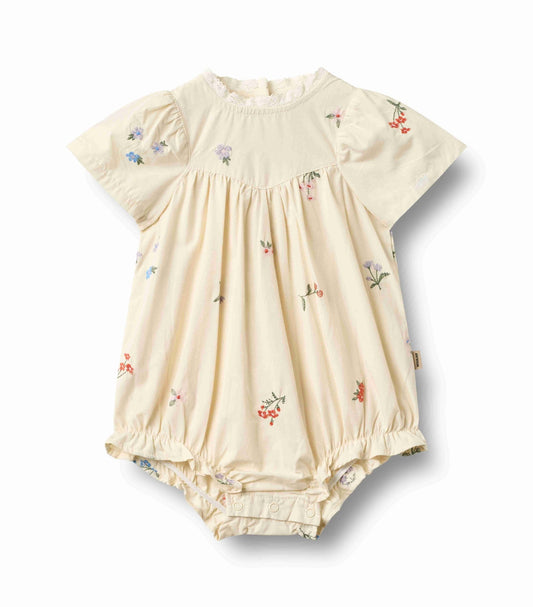 Ivory Embroidery Flowers Margit Bubble Romper | Wheat