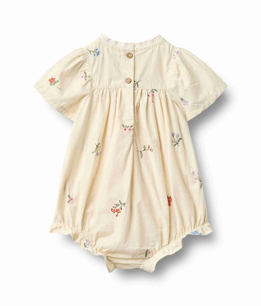 Ivory Embroidery Flowers Margit Bubble Romper | Wheat