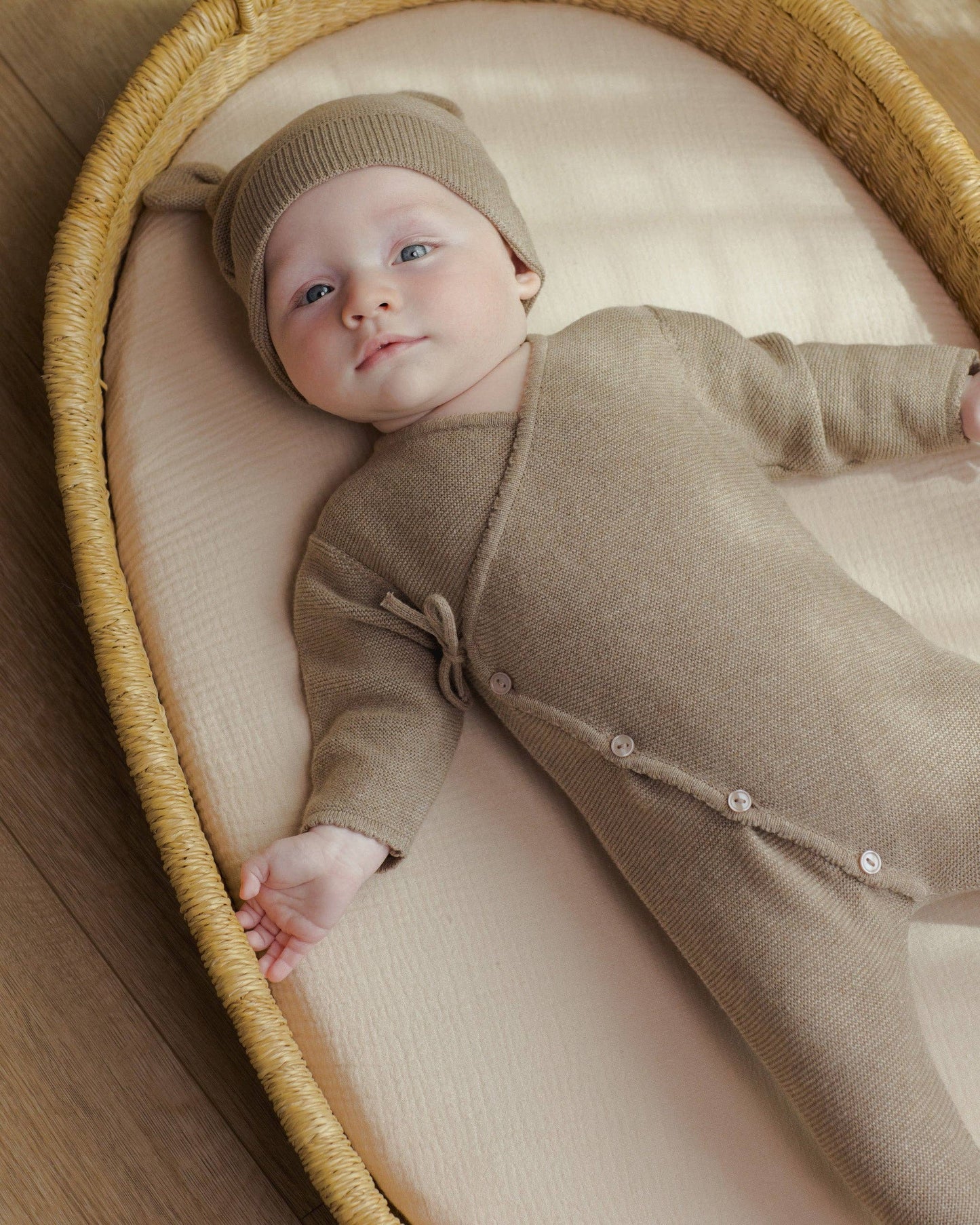 Wrap Knit Footie - Heathered Mocha | Quincy Mae