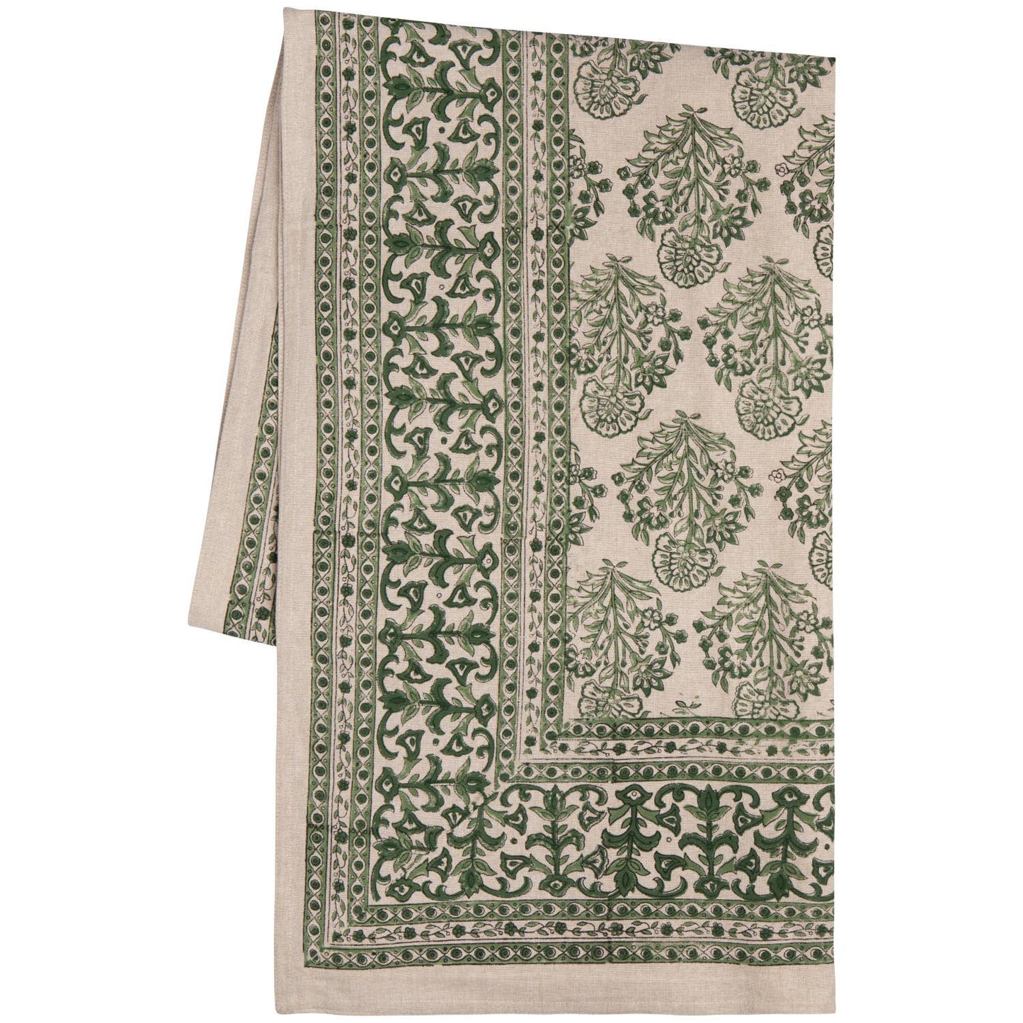 Viridian Block Print Tablecloth | Danica Heirloom