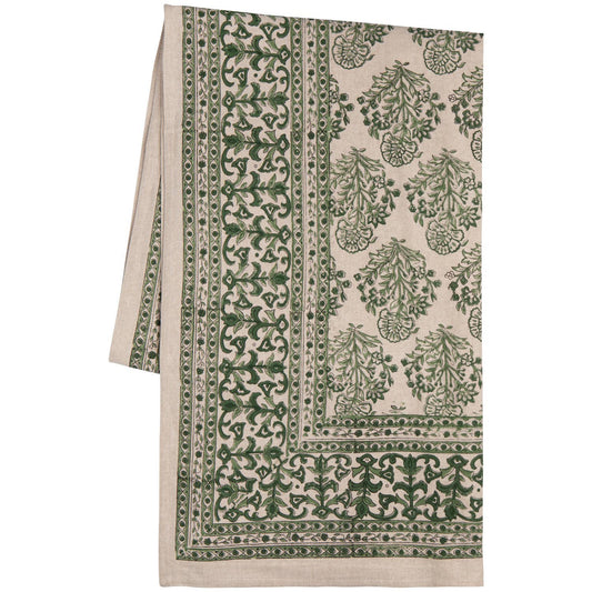 Viridian Block Print Tablecloth | Danica Heirloom