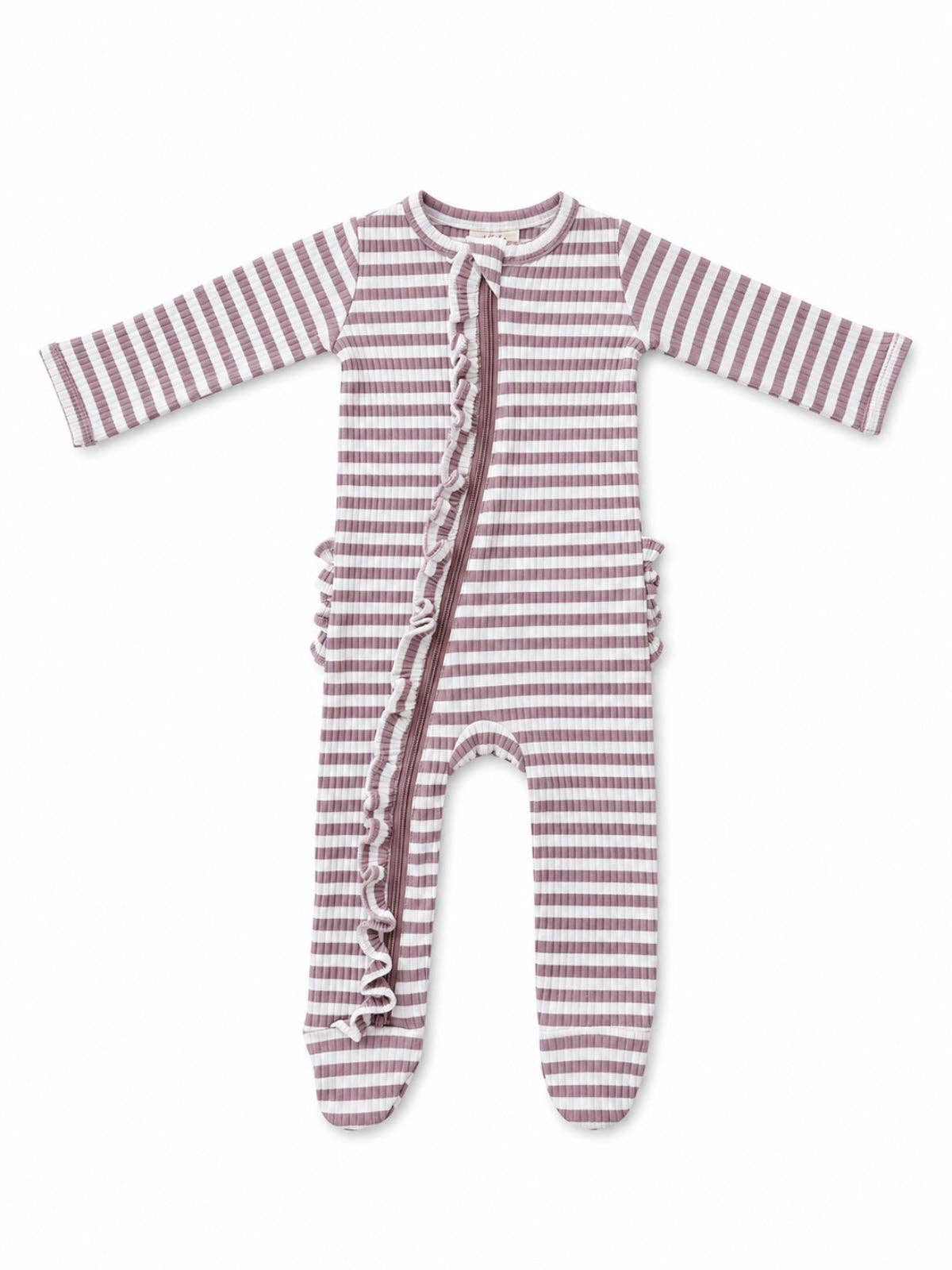 Violet Stripe Frill Footie | Siix Collection
