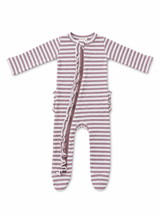 Violet Stripe Frill Footie | Siix Collection