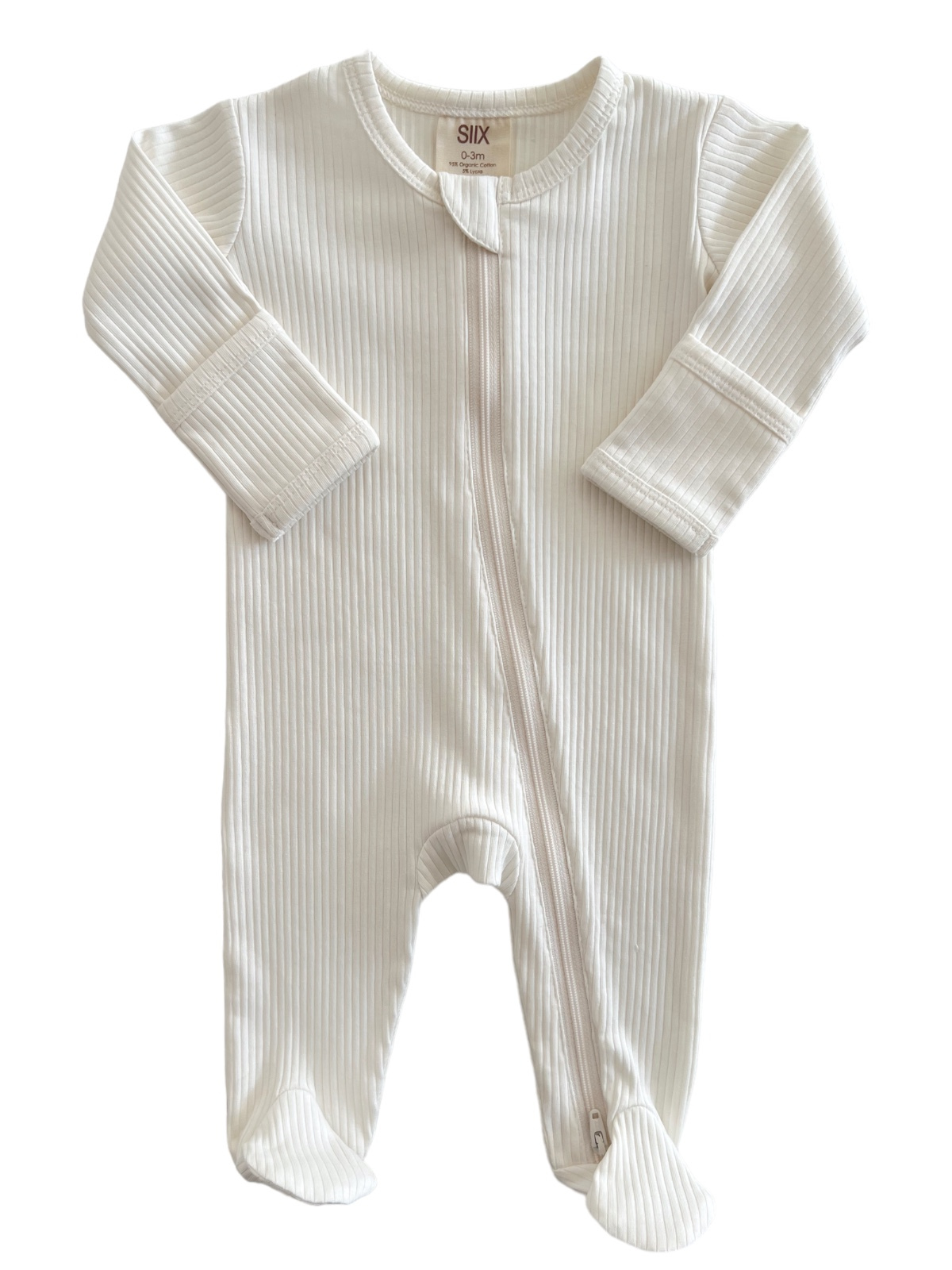 Ivory Ribbed Zip Footie | Siix Collection