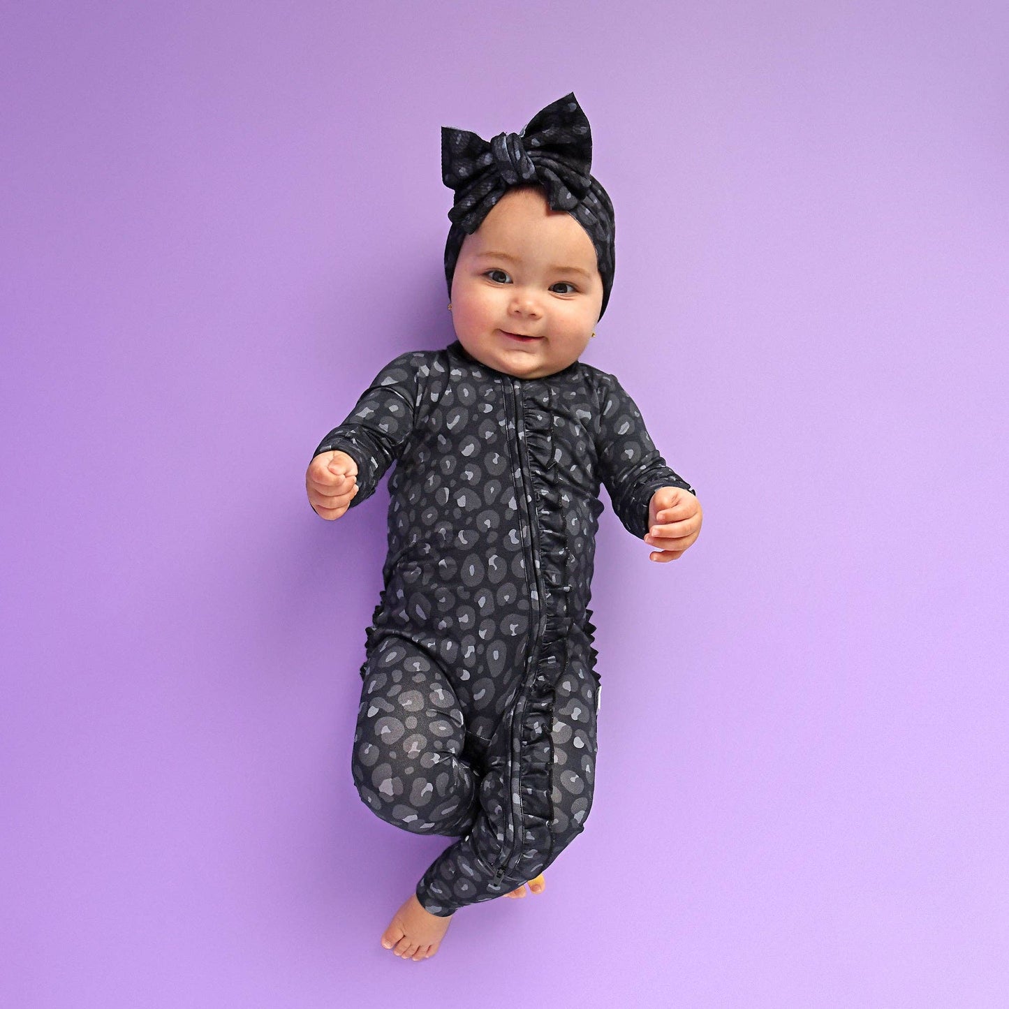 Ash Black Leopard Ruffle Romper | Gigi & Max