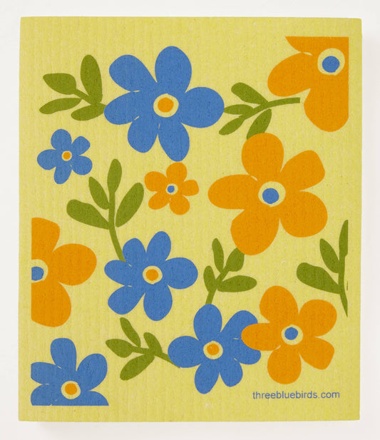 Flower Patch on Yellow Swedish Dishcloth | Three Bluebirds