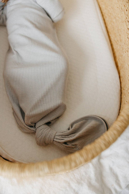 Ash Rib Knit Newborn Knotted Gown | Copper Pearl