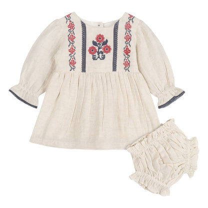 Eileen Embroidered Floral Dress & Bloomer Set | Viverano Organics
