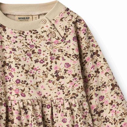 Dorthea Soft Sand Flower Wine Dress | Wheat