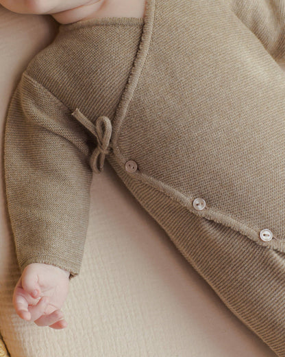 Wrap Knit Footie - Heathered Mocha | Quincy Mae