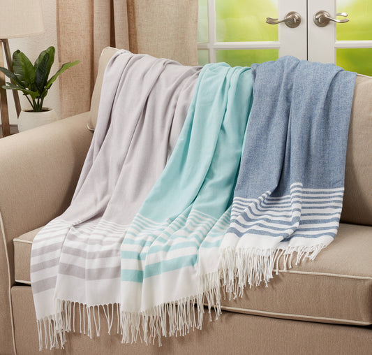 Navy Striped Throw | Saro Lifestyle