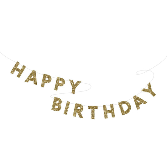 Gold Glitter Happy Birthday Banner |  Bonjour Fête