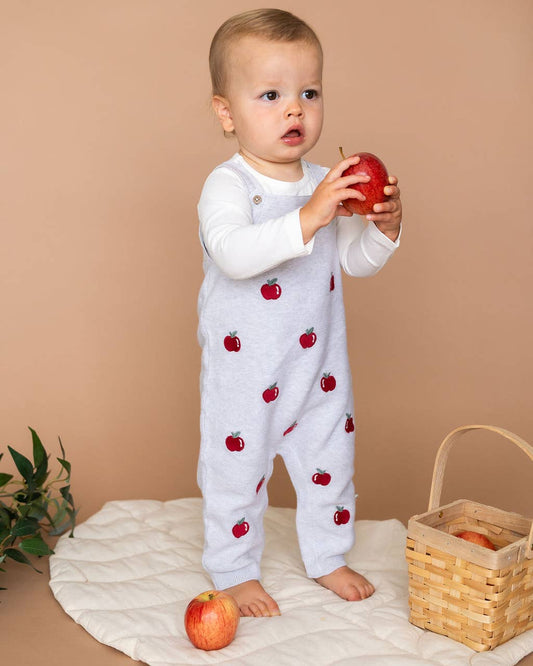Apple Embroidered Overall & Bodysuit Set | Viverano Organics