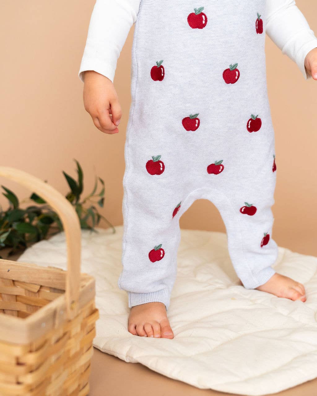 Apple Embroidered Overall & Bodysuit Set | Viverano Organics