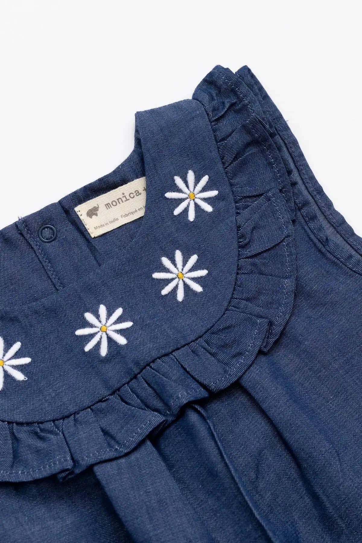 Embroidered Chambray Bib Dress | Monica + Andy