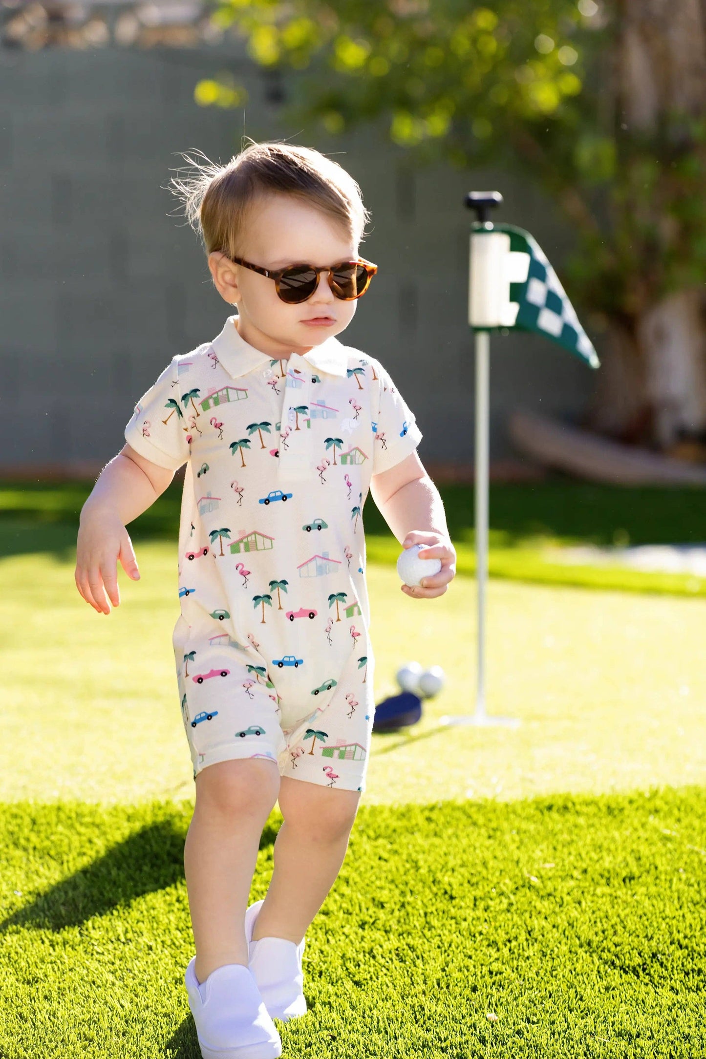 Retro Palm Springs Shorty Polo Romper | Monica + Andy