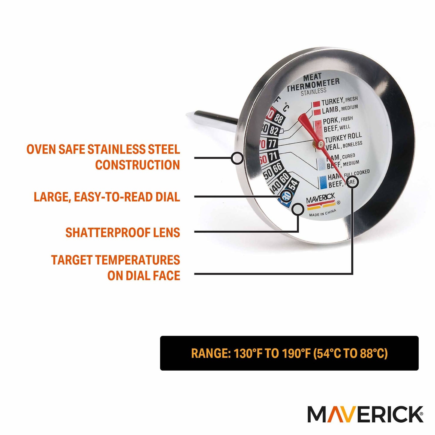 Maverick Large Dial Meat Thermometer | Kitchen Supply Brands