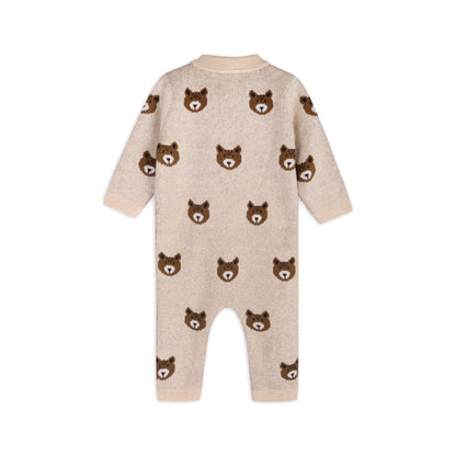 Brown Bear Jacquard Sweater Knit Jumpsuit | Viverano Organics