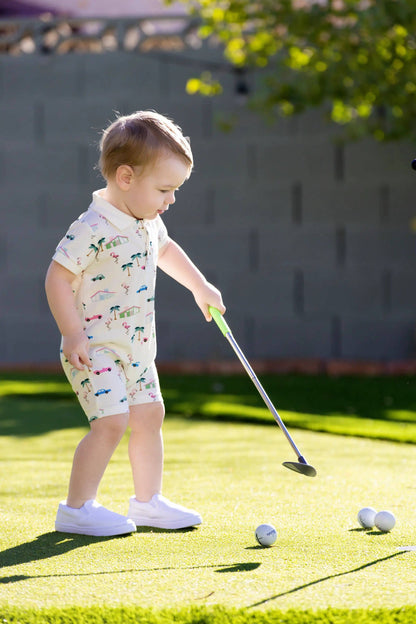 Retro Palm Springs Shorty Polo Romper | Monica + Andy