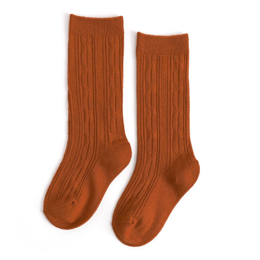 Pumpkin Spice Cable Knit Knee High Socks | Little Stocking Co.