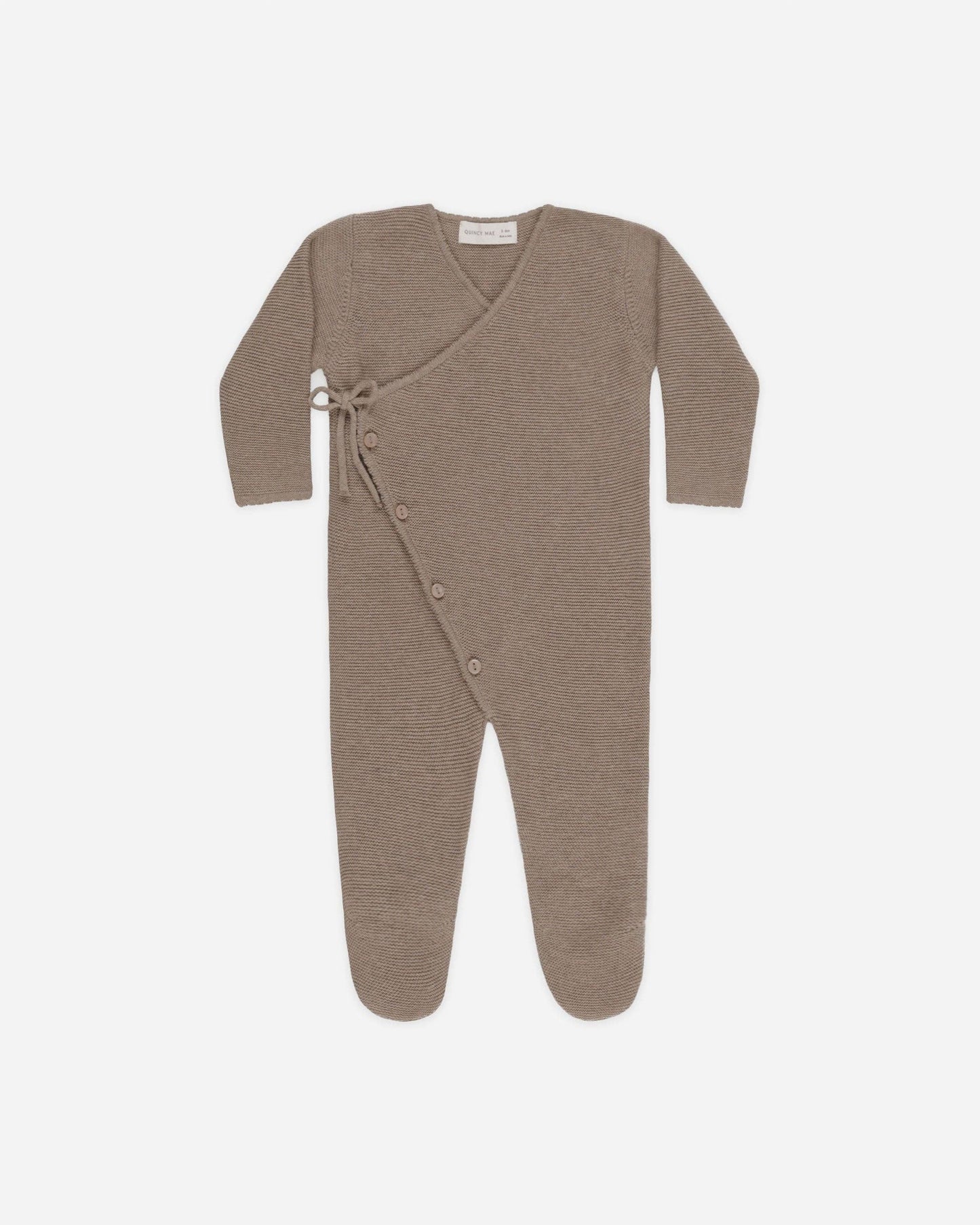 Wrap Knit Footie - Heathered Mocha | Quincy Mae