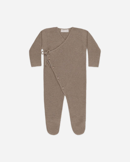 Wrap Knit Footie - Heathered Mocha | Quincy Mae