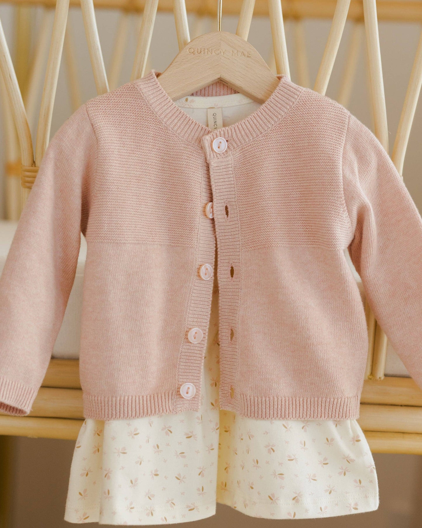 Knit Cardigan - Heathered Rose | Quincy Mae