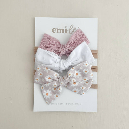 Pink Lace, White, & Daisy Bow Headbands & Clips | Emi Lei