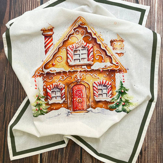 Gingerbread Home Floursack Kitchen Towel - Set of 2 | Mahogany
