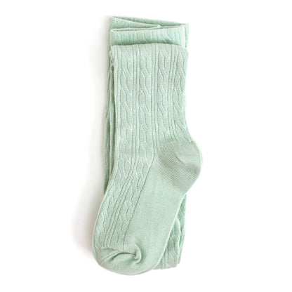 Mint Cable Knit Tights | Little Stocking Co.