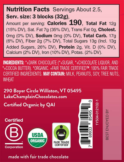 Dark Chocolate Signature Bar (Organic & Fair Trade) | Lake Champlain Chocolates