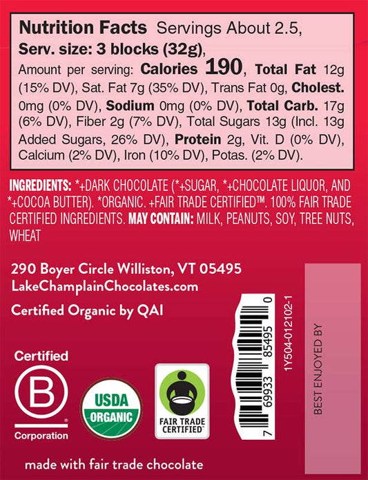 Dark Chocolate Signature Bar (Organic & Fair Trade) | Lake Champlain Chocolates