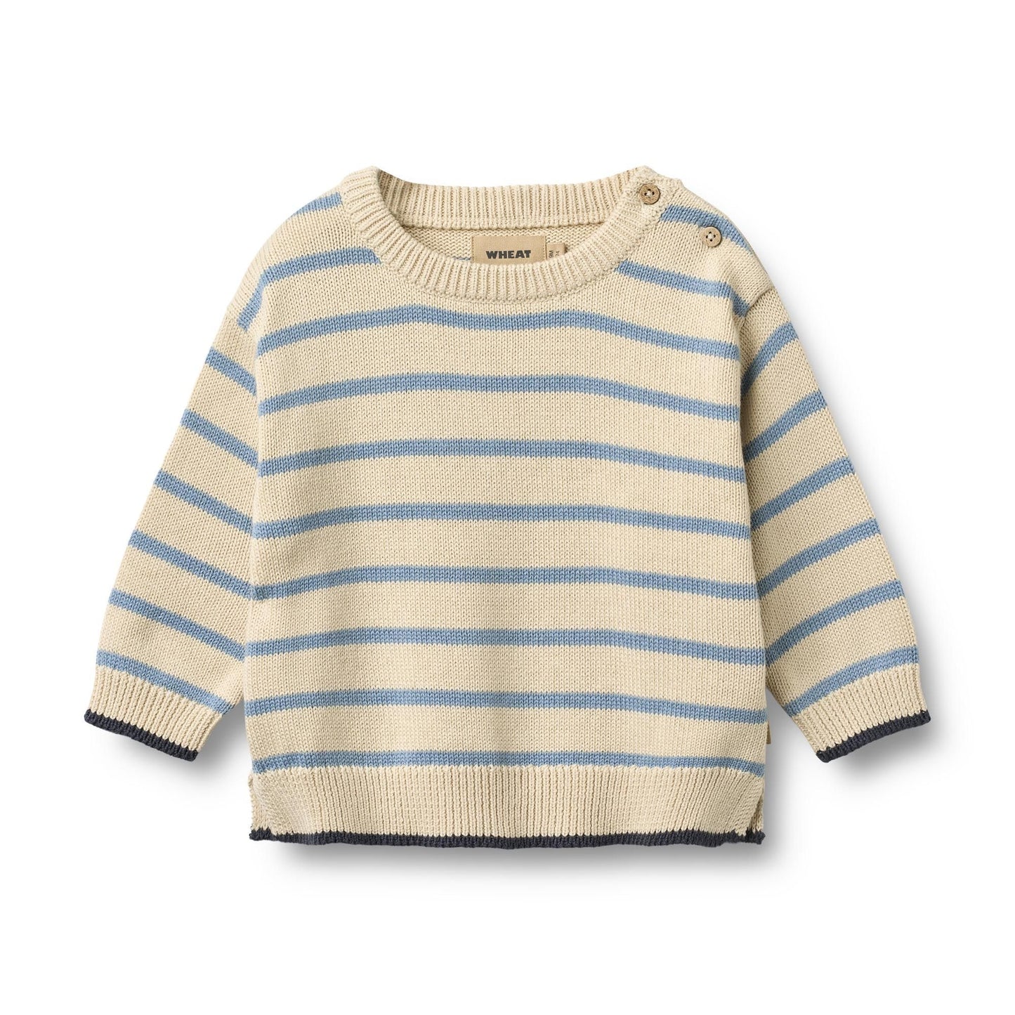Faded Denim Stripe Morgan Knit Pullover | Wheat
