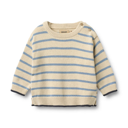 Faded Denim Stripe Morgan Knit Pullover | Wheat