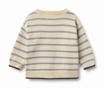 Faded Denim Stripe Morgan Knit Pullover | Wheat