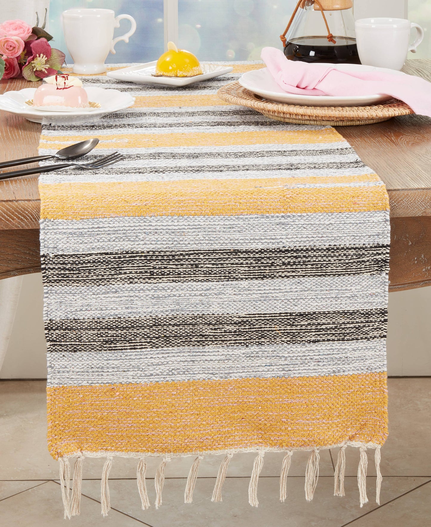 Rustic Woven Striped Table Runner (Various Sizes) | Saro Lifestyle