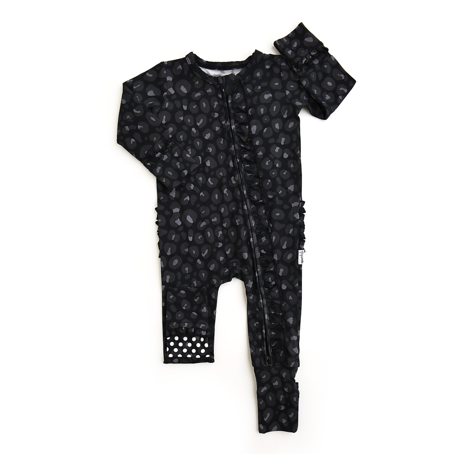 Ash Black Leopard Ruffle Romper | Gigi & Max