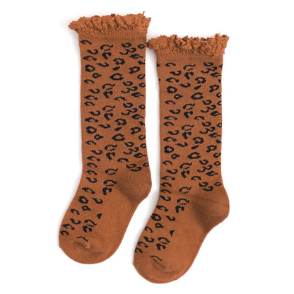 Leopard Lace Top Knee High Socks | Little Stocking Co.
