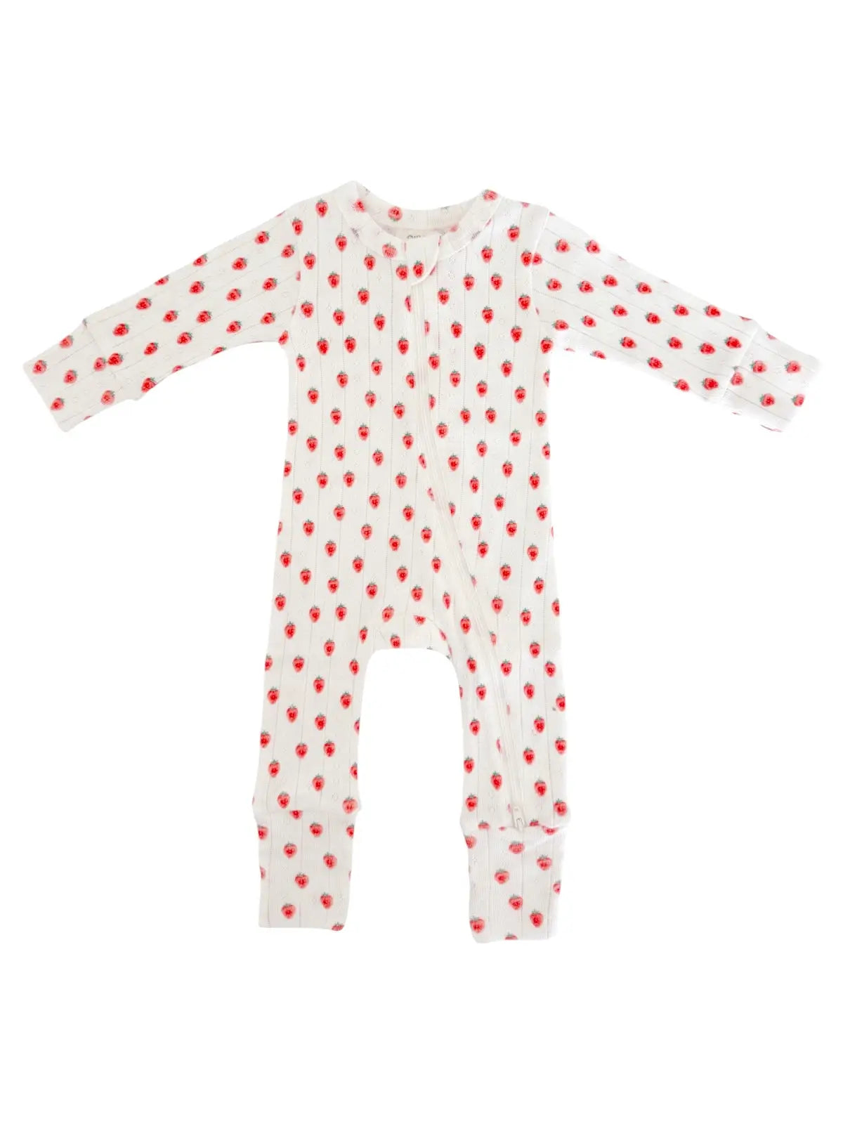 White Strawberry Pointelle Zip Romper | Siix Collection