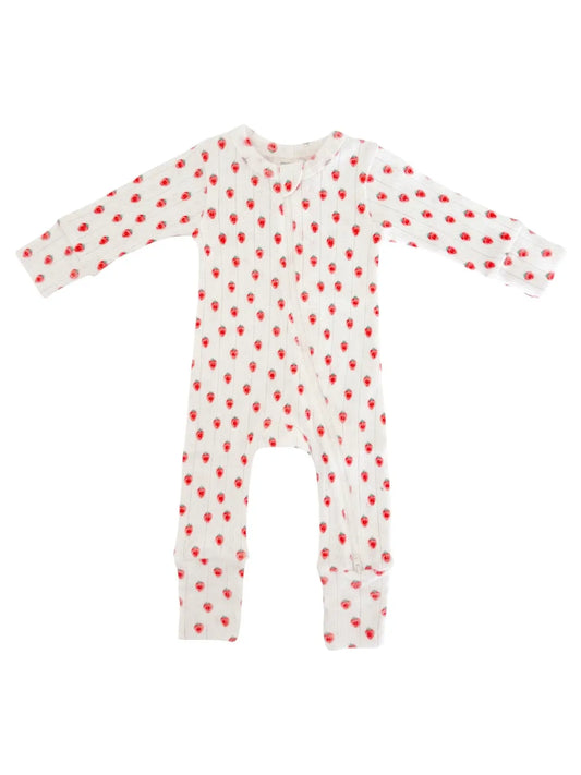 White Strawberry Pointelle Zip Romper | Siix Collection