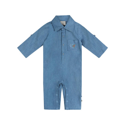 Eli Embroidered Pocket Denim Jumpsuit | Viverano Organics