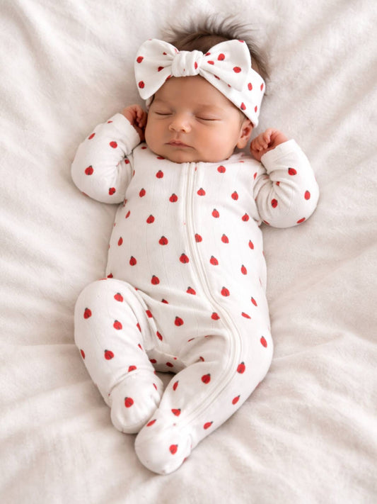 Ladybug Organic Pointelle Zip Footie | Siix Collection